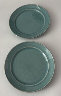 Pottery Barn Cambria Dinner Plates Set 2 Turquoise Stoneware Portugal Made 9.5"